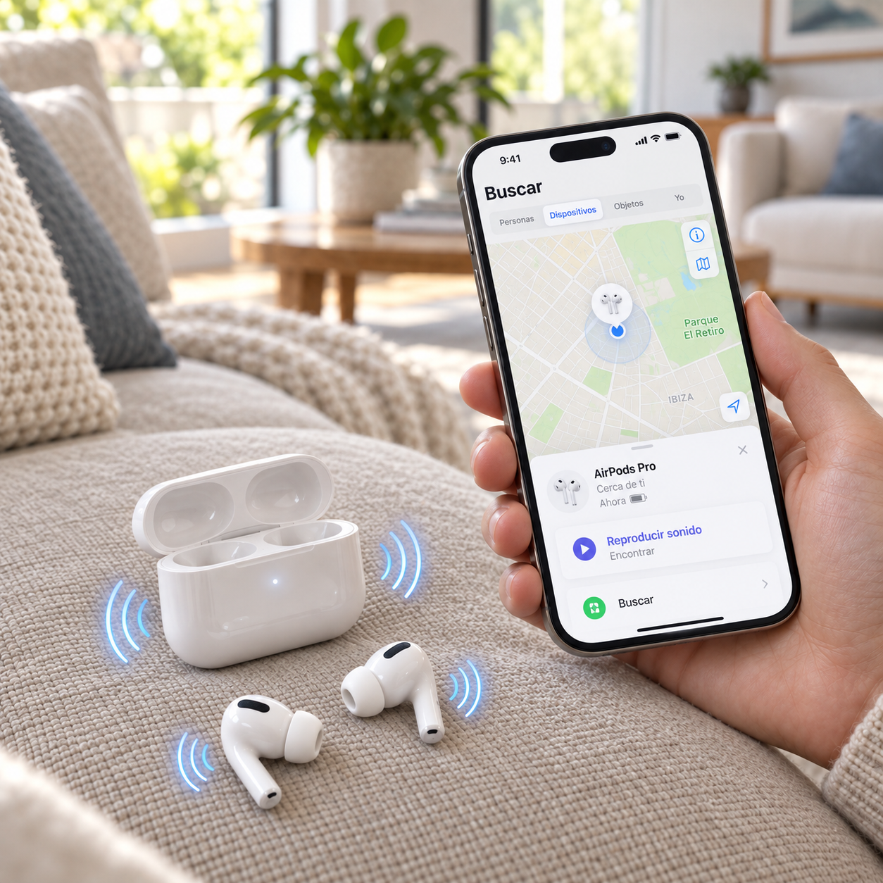 Auriculares inalámbricos Pro 3 y la app Buscar en un iPhone